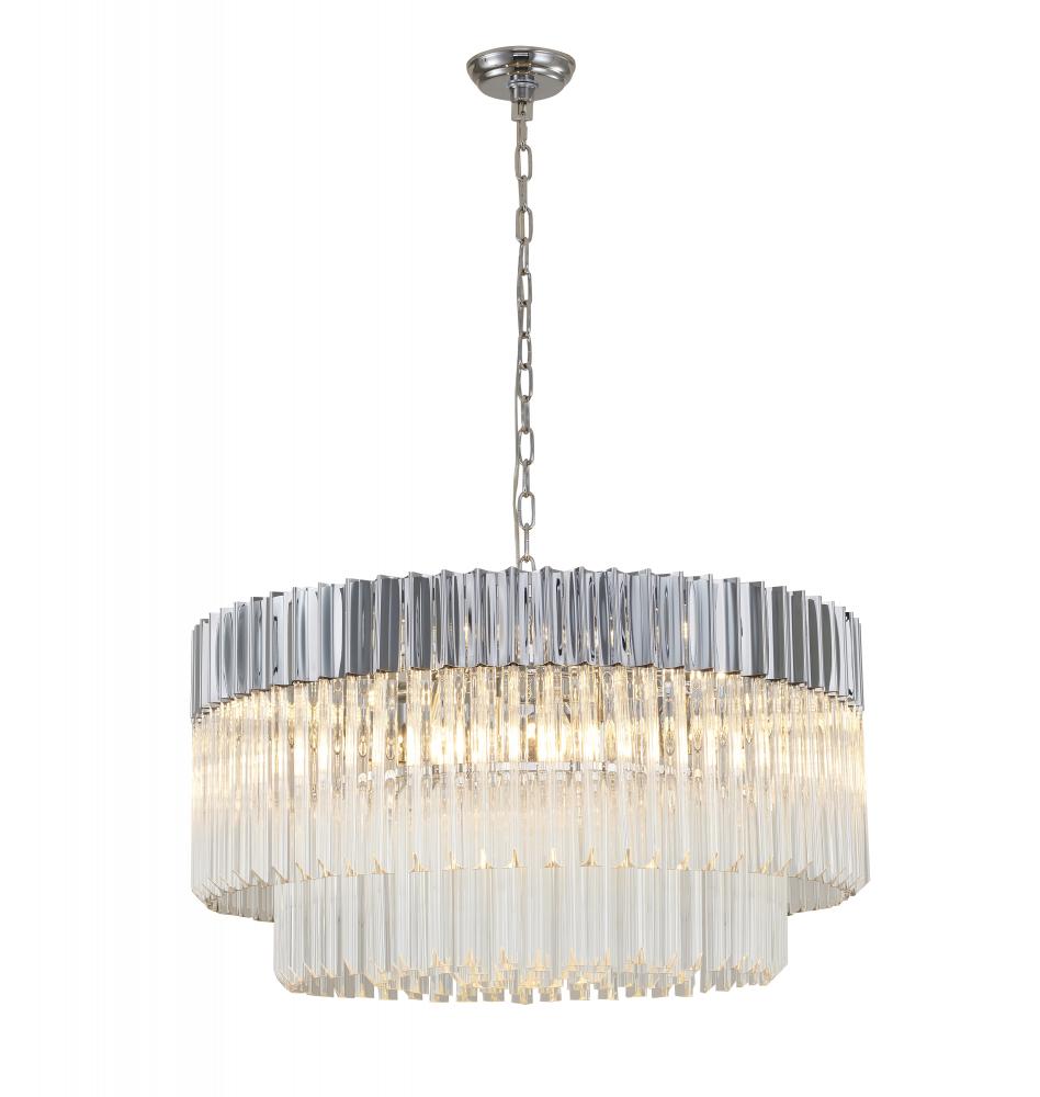 12-Light Chrome Chandelier With Clear Crystals